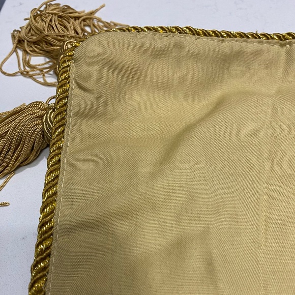 Table runner w/ blocks of gold, paisley & velvet, bound with gold metallic braid - Picture 9 of 11